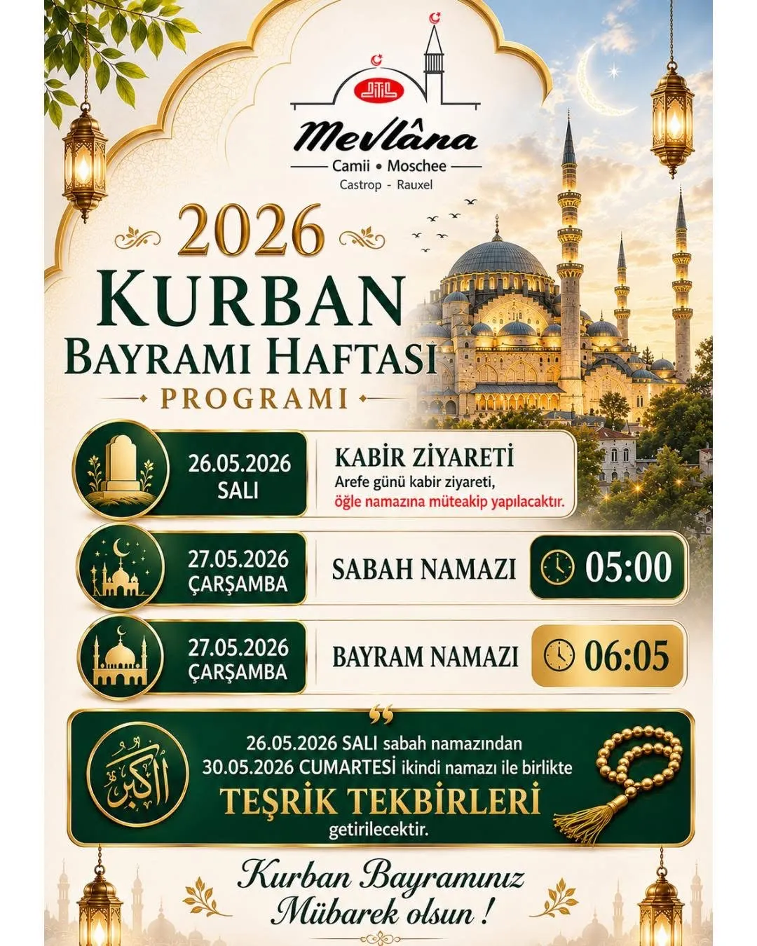 2026 KURBAN BAYRAMI HAFTASI PROGRAMI